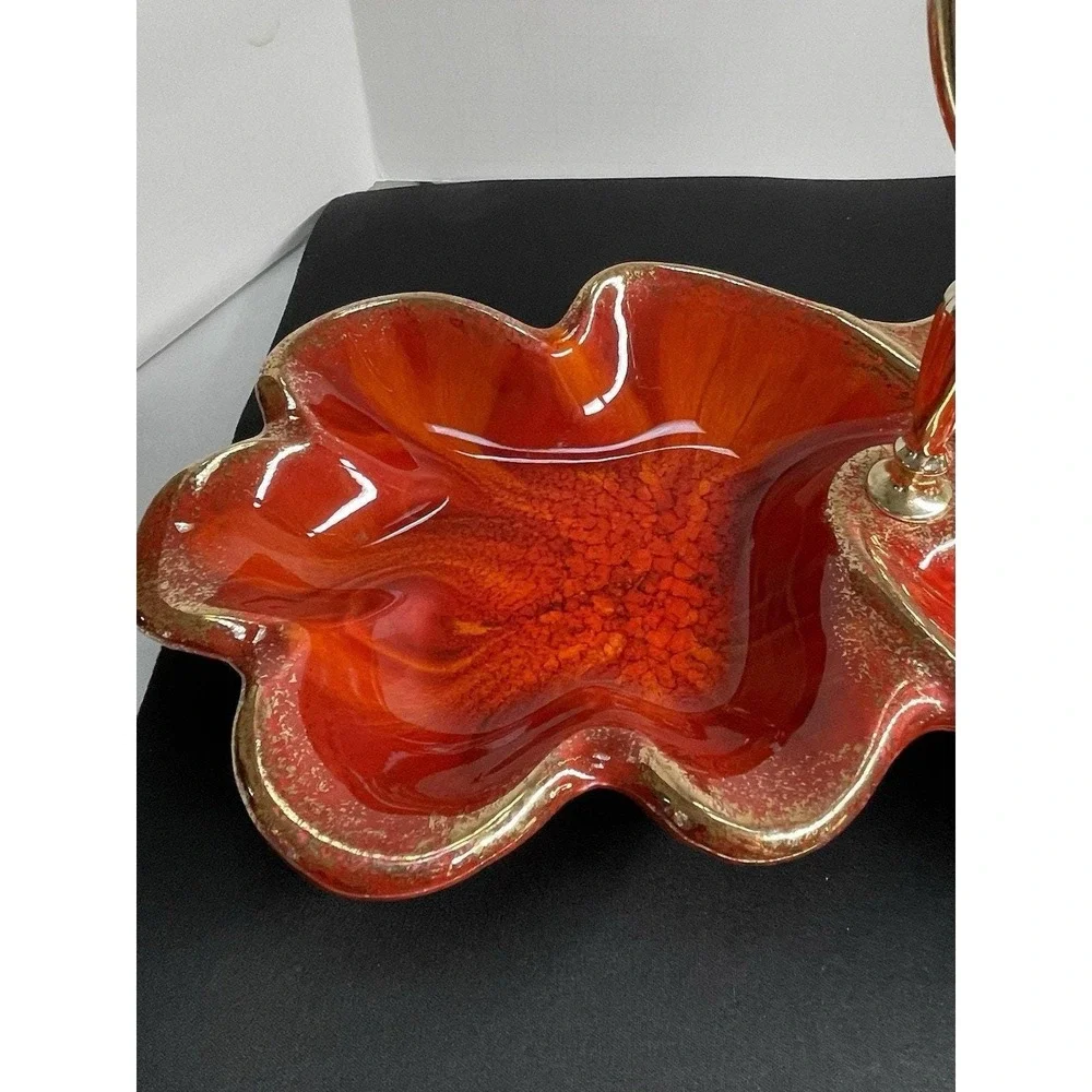 Vintage‎ 1960s California Pottery Orange Tones 306 Candy Dish Relish Tidbit Tray